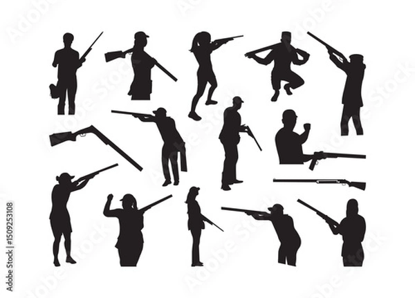 Fototapeta Skeet Shooter vector bundle, Cornhole clipart, Cornhole silhouette, Shooter man, Shooter women.	
