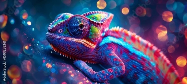 Fototapeta Chameleon expertly blending into a vibrant and colorful background for ultimate camouflage