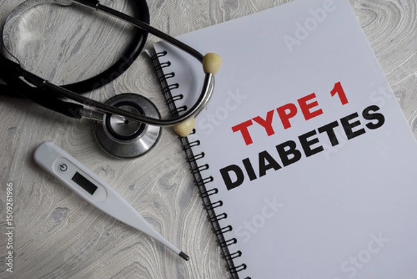 Obraz Concept of Type 1 diabetes write on book. stethoscope and pharmaceuticals