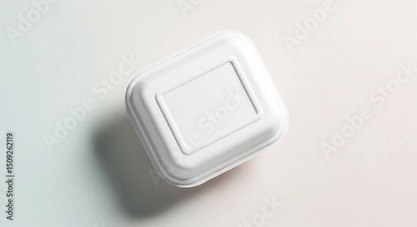 Obraz Minimalist Top View of a Closed White Square Food Container with Soft Shadow.