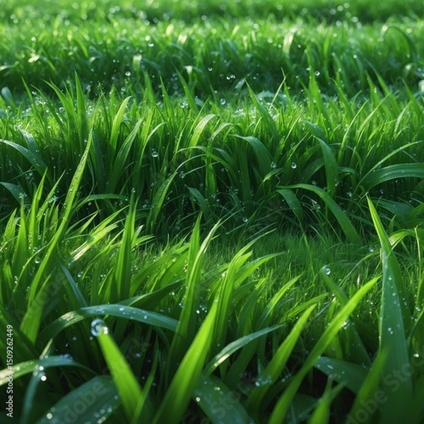 Fototapeta green grass with dew drops