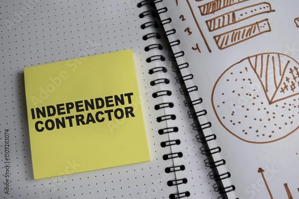 Obraz Concept of Independent contractor write on book and chart isolated on Wooden Table.