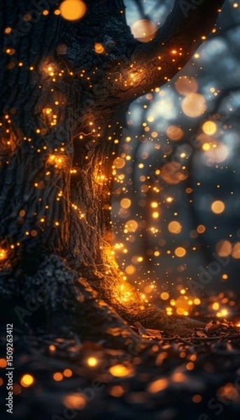 Fototapeta Magical glade filled with enchanting, mystical lights creating a captivating atmosphere of wonder