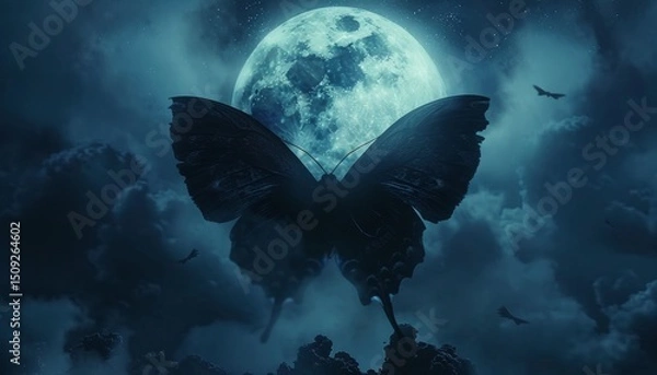 Fototapeta Majestic giant moth with illuminated wings captured under enchanting moonlight glow
