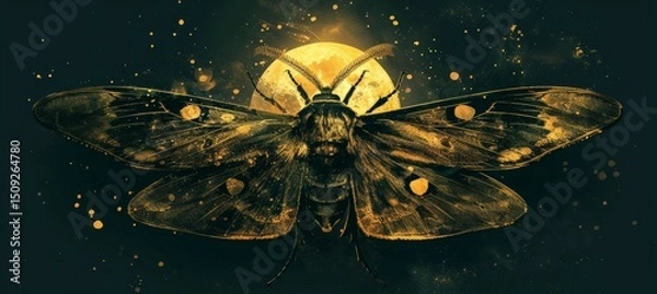 Fototapeta Majestic giant moth with luminous wings gracefully gliding under the enchanting moonlight glow