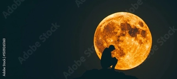 Fototapeta Wolves howling in harmony beneath a luminous full moon on a clear, starry night sky