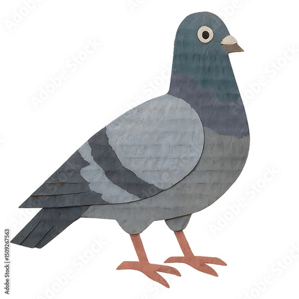 Fototapeta Handmade cardboard pigeon sticker with transparent background PNG