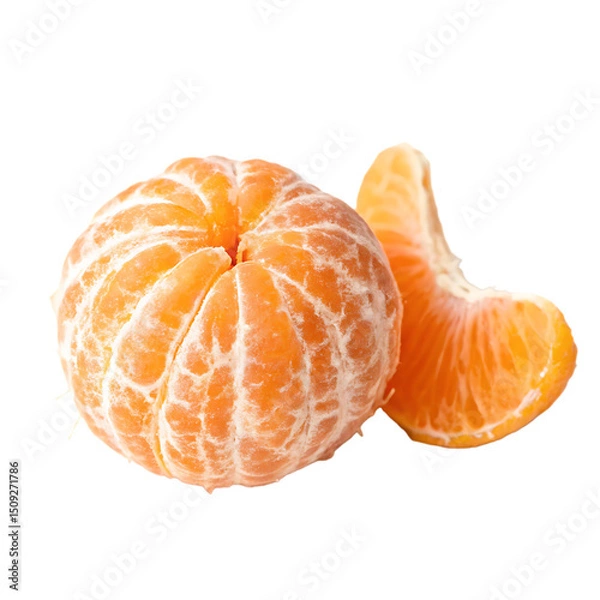Fototapeta A whole single peeled orange isolated on a transparent background
