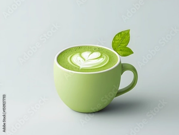 Fototapeta Green matcha latte in a ceramic mug