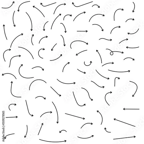 Fototapeta Set of Black Arrows – Transparent PNG Collection with Curved, Straight, and Arc Arrows for Design and UI-