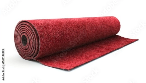 Fototapeta A close up shot of a rolled up red carpet isolated on a white background studio shot
