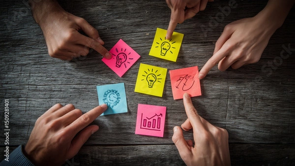 Fototapeta 意見が集まるアイデアの中心