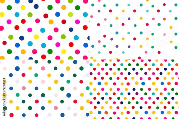 Obraz Various polka dot patterns in different densities and colors on a white background in four sections