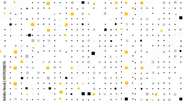Obraz A scattered array of black dots and squares in yellow, gray, and black on a white background grid