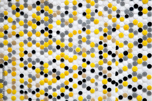 Obraz Abstract background of yellow gray black and white circles arranged in a dense and textured pattern