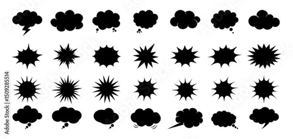 Fototapeta Comic Style Speech and Explosion Bubble Icon Set for Humor Dialogue Impact and Expression