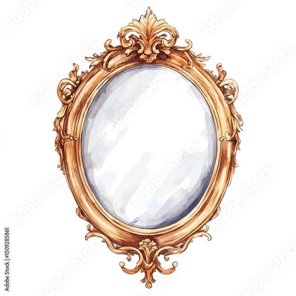 Fototapeta watercolor of Oval Mirror, vector high quality, isolated on a white background.