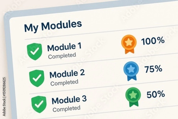 Fototapeta E-Learning Module Completion Progress with Achievements Display