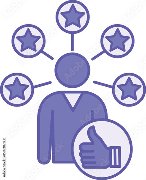 Fototapeta Colored Expertise Icon. Vector Illustration. Expertise, Special Knowledge, Professional Experience, and Skills. Man, Five Stars and Hand with Thumb Up. Influencer Concept