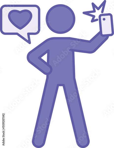 Fototapeta Colored Passion Icon. Vector Illustration. Blogger Recording Videos for Social Networks. Like, Blogging. Strong Passion for Creating Content. Influencer Concept