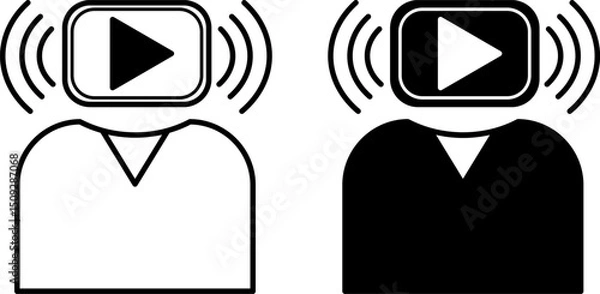 Fototapeta Content Creator Icons. Black and White Vector Illustrations. Person Who Creates Various Digital Materials for Publishing on the Internet. Blogger. Influencer Concept