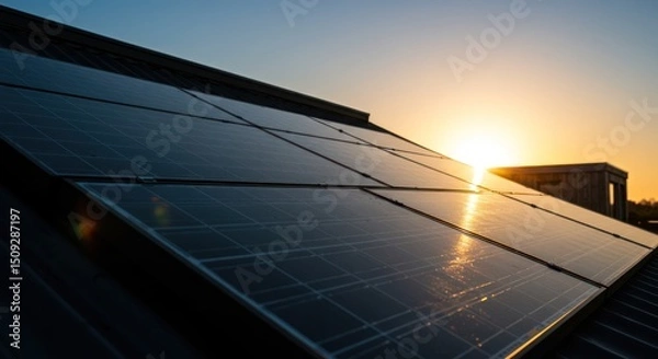 Obraz Capturing the energy of sustainable future with solar panels at sunset