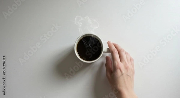 Obraz Morning ritual with cup of aromatic coffee and tender touch, minimalist design