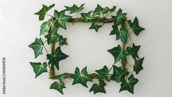 Fototapeta Ivy frame on bright surface creating a naturalistic and serene atmosphere