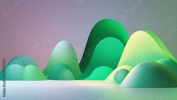 Fototapeta Abstract Composition of Layered Green Forms in Gradient Lighting