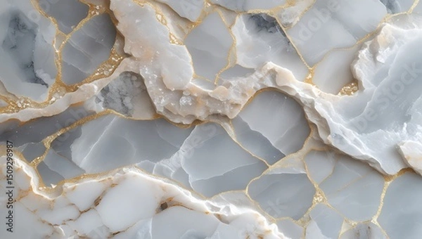 Fototapeta Delicate Gray Onyx Stone Background with Golden Veins Artistic Rendering