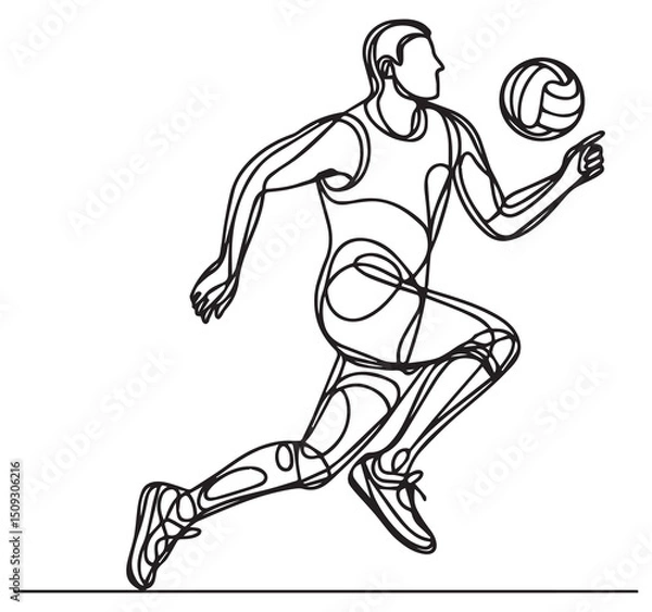 Fototapeta Dynamic Continuous Line Art Illustration of a Volleyball Player Hitting Ball