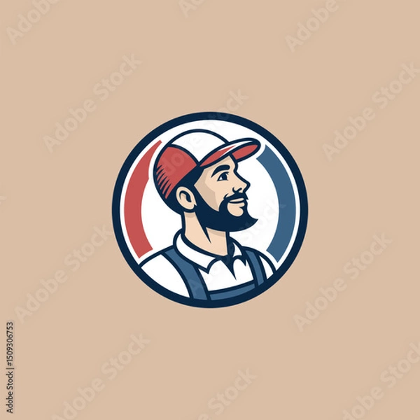 Fototapeta Man in Cap Icon Badge Emblem: An emblem featuring a man wearing a cap, perfect for sports teams and Esports organizations.