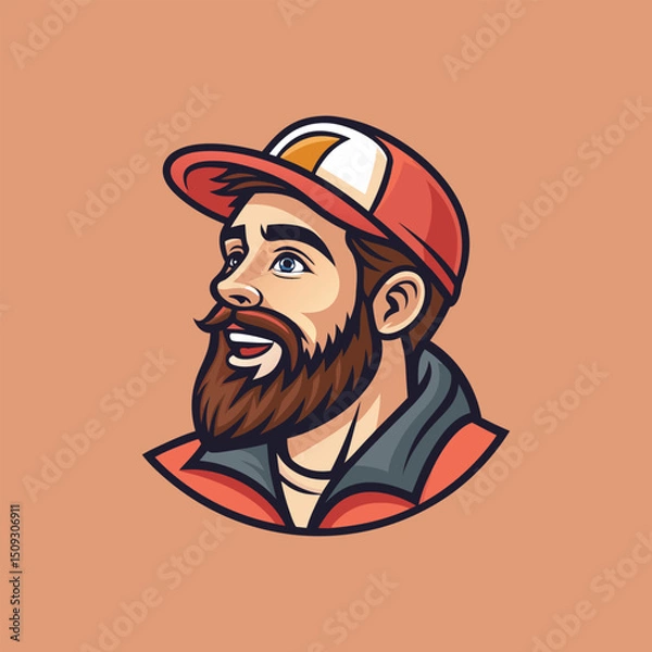Fototapeta Man in Cap Icon Badge Emblem: An emblem featuring a man wearing a cap, perfect for sports teams and Esports organizations.