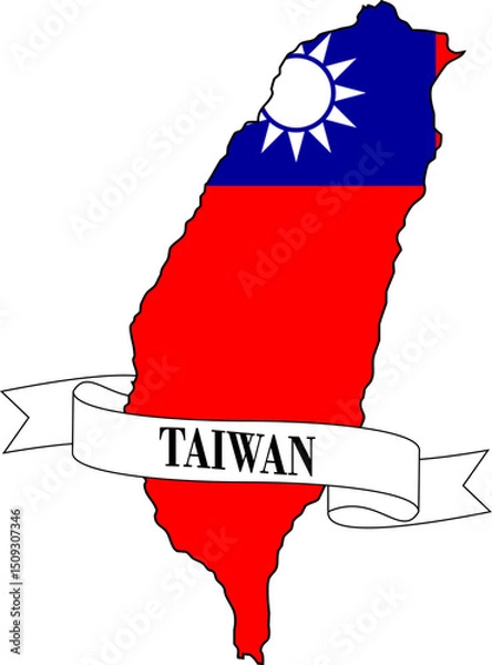 Fototapeta The map of Taiwan overlaid with the Taiwanese flag and its name written on a ribbon