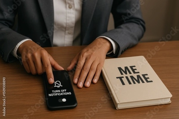 Fototapeta Person Turning Off Phone Notifications for Digital Detox and Me Time
