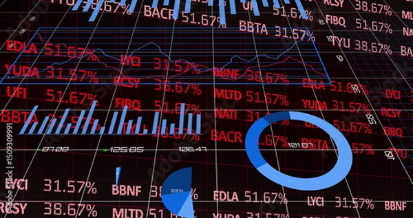 Obraz Digital image of stock market data processing against black background