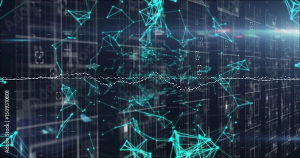 Fototapeta Image of network of nconnections over black background