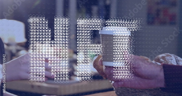 Obraz Image of digital interface over barista is making coffee