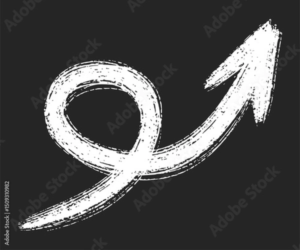 Obraz Hand drawn Grunge Swirl Arrow. Brush Stroke Directional Element. Perfect for infographics, user interface elements, presentations, highlight design, creative layouts. Isolated on black background for