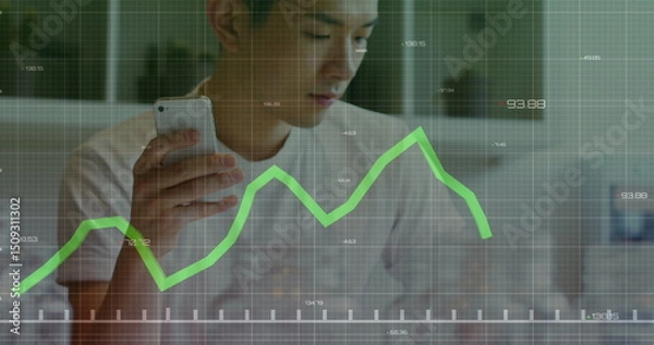 Obraz Image of data processing over asian businessman with smartphone