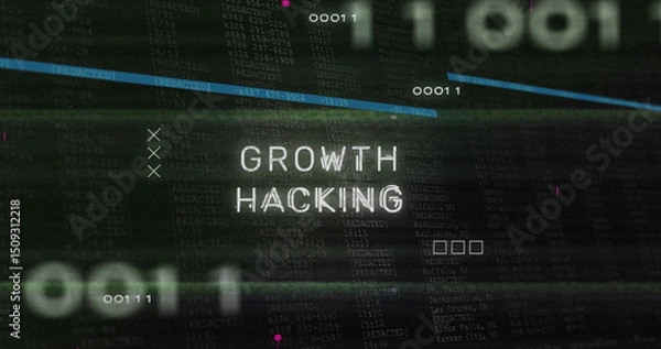 Fototapeta Growth hacking text and microprocessor connections against digital interface with data processing