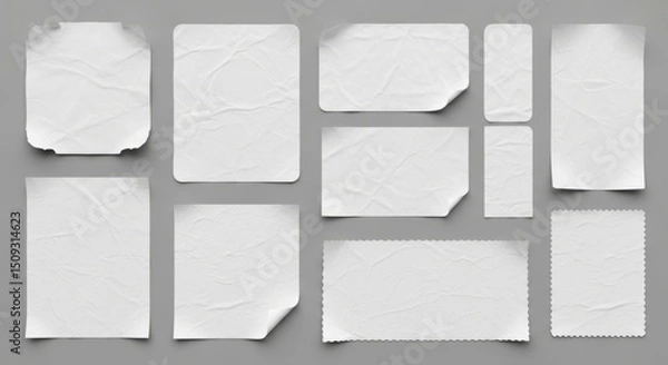 Fototapeta Set of crumpled paper sheets with various shapes and textures for design