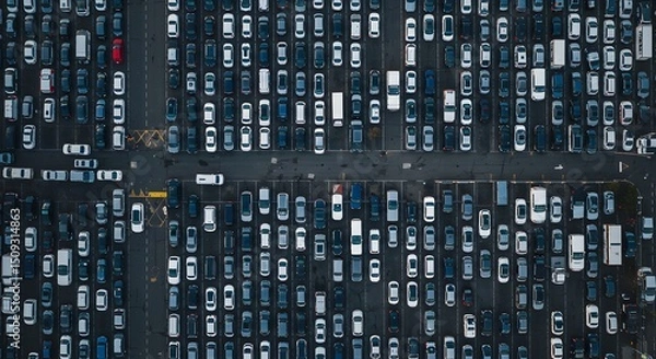 Obraz Aerial View of a Large Parking Lot Filled with Cars