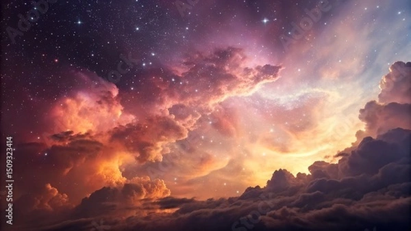 Fototapeta Breathtaking cosmic sky with colorful clouds and sparkling stars