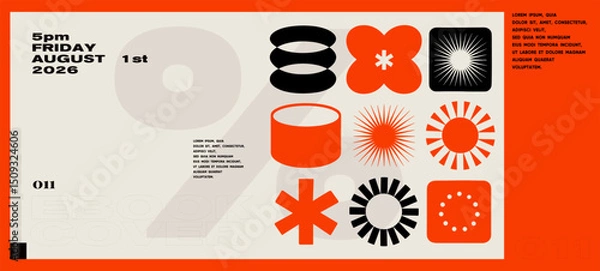 Obraz Striking ebook cover design with orange and black symbols, abstract shapes, and minimalist type, suitable for futuristic branding and bold visual storytelling.