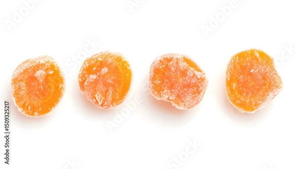 Fototapeta Set of frozen carrots on white background. Vegetable preservation