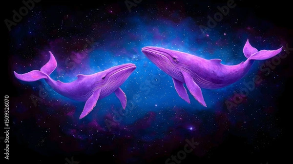 Fototapeta Two Purple Whales in a Cosmic Nebula