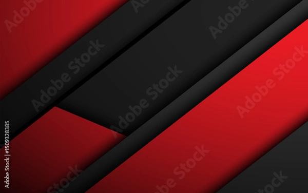Fototapeta Abstract black and red background. Oblique geometric shapes and lines for design. Banner template. Layers above each other. Vector illustration wallpap