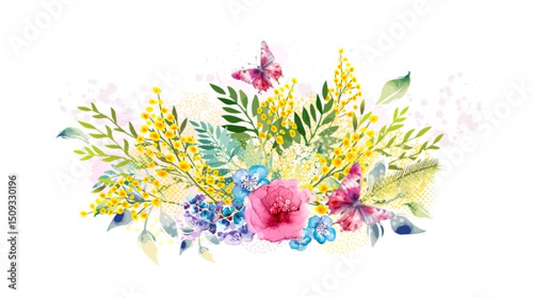 Obraz Abstract flower arrangement. Watercolor flowers. hand drawn Not AI, Vector illustration