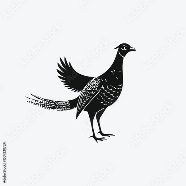 Obraz Elegant Black Silhouette of a Bird with Raised Wings and Detailed Features Majestic Avian Illustration